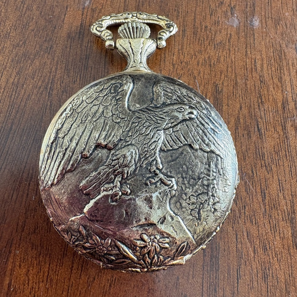 Vintage Gold Pocket Watch with Eagle Design